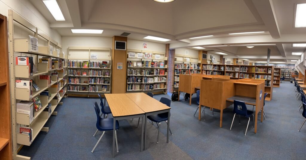 Overview image of the updated non-fiction section of Woburn C.I. library